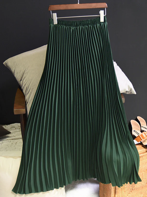 Stylish Pleated Solid Color Elastic Waist Skirts - Image 12
