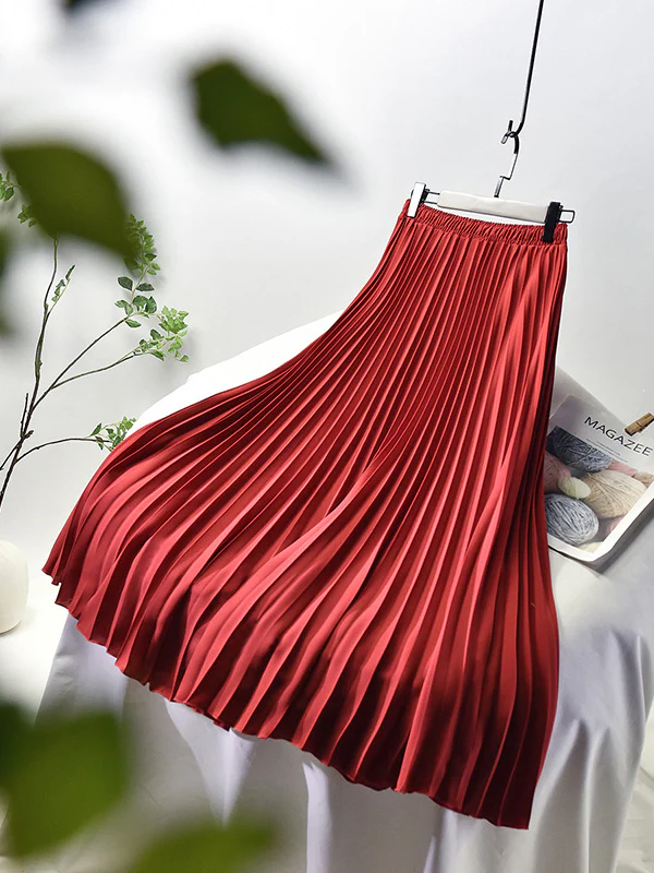 Stylish Pleated Solid Color Elastic Waist Skirts - Image 13