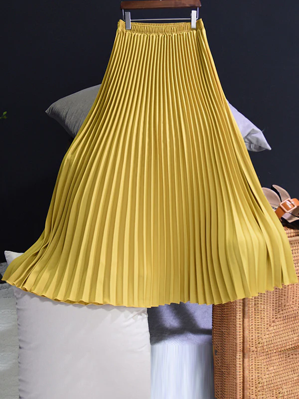 Stylish Pleated Solid Color Elastic Waist Skirts - Image 15
