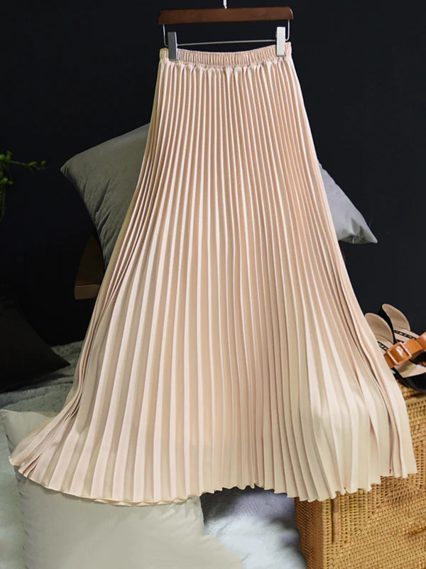 Stylish Pleated Solid Color Elastic Waist Skirts - Image 16