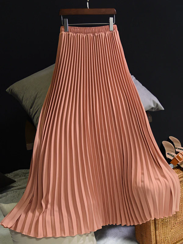 Stylish Pleated Solid Color Elastic Waist Skirts - Image 17