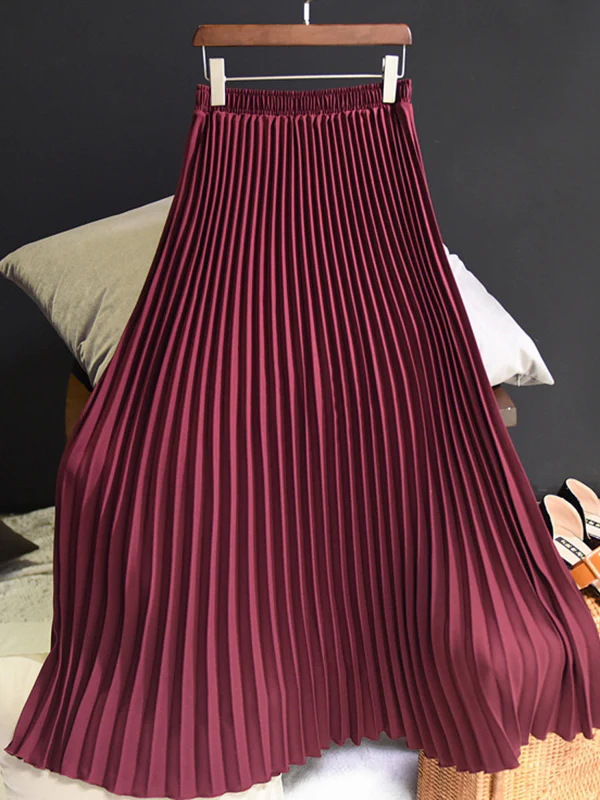 Stylish Pleated Solid Color Elastic Waist Skirts - Image 18