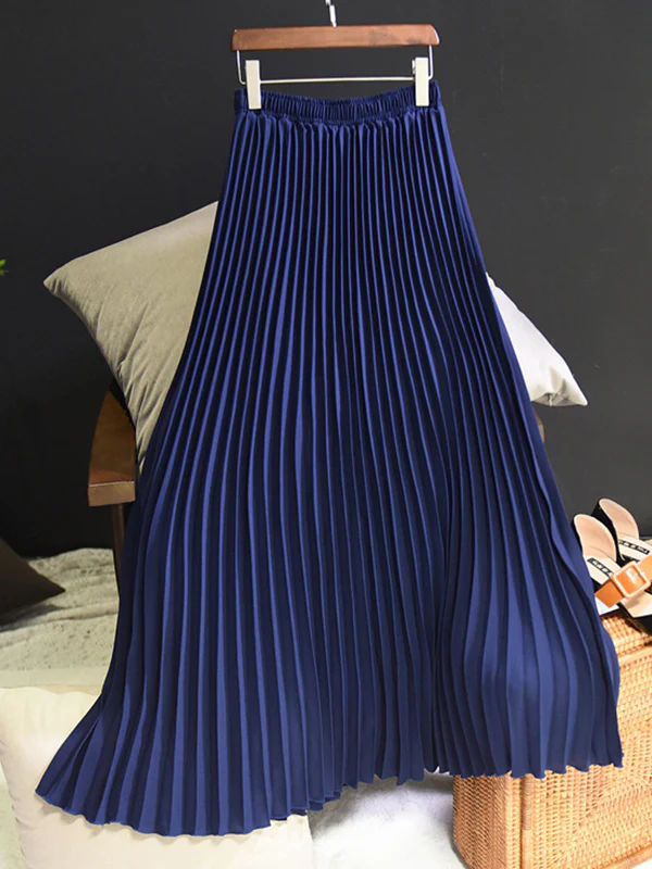 Stylish Pleated Solid Color Elastic Waist Skirts - Image 19