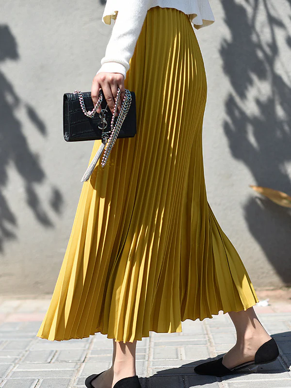 Stylish Pleated Solid Color Elastic Waist Skirts - Image 2