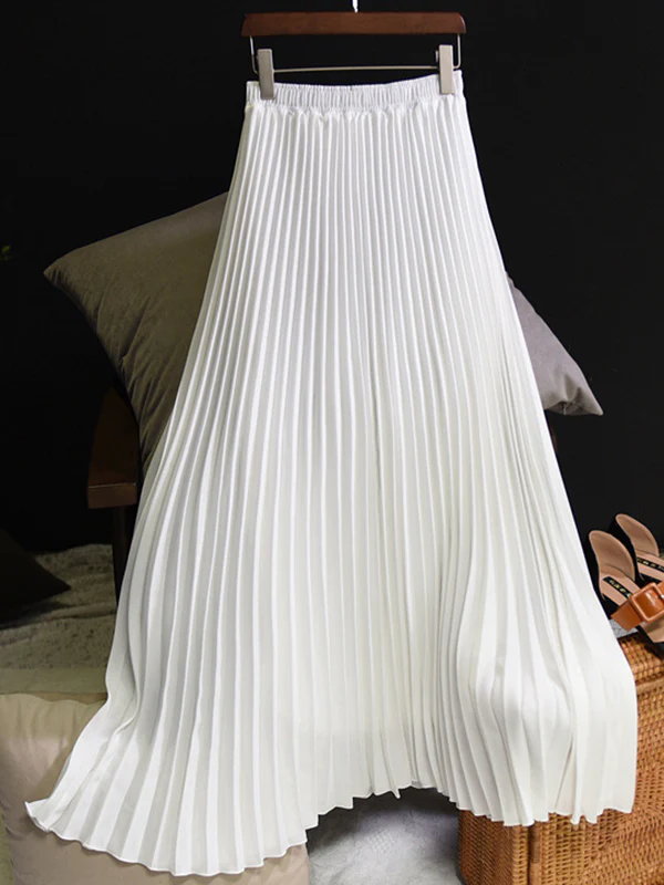 Stylish Pleated Solid Color Elastic Waist Skirts - Image 20