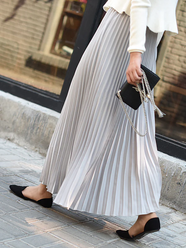 Stylish Pleated Solid Color Elastic Waist Skirts - Image 5
