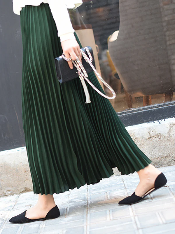 Stylish Pleated Solid Color Elastic Waist Skirts - Image 6