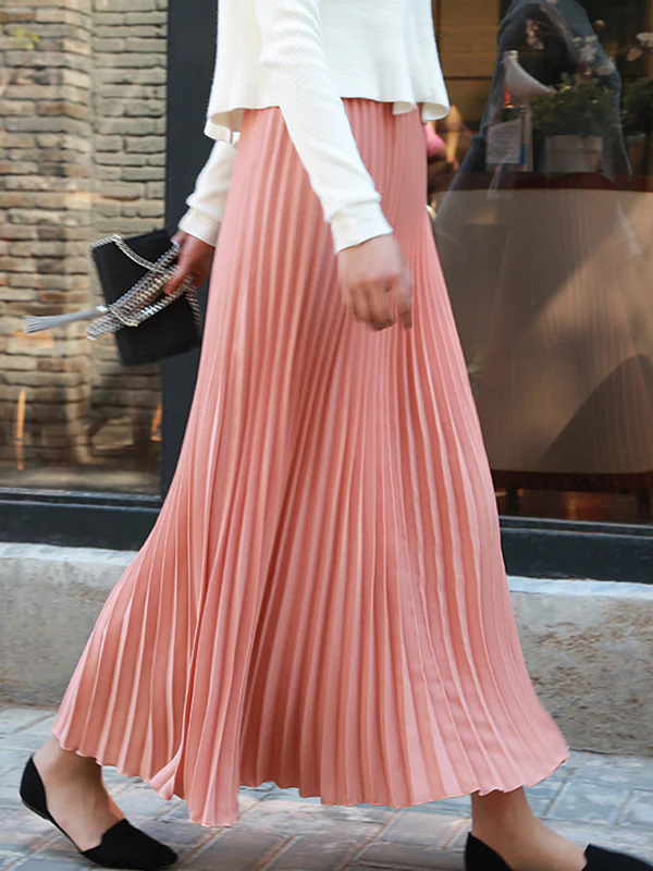 Stylish Pleated Solid Color Elastic Waist Skirts - Image 7