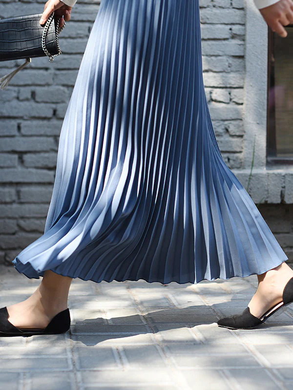 Stylish Pleated Solid Color Elastic Waist Skirts - Image 9