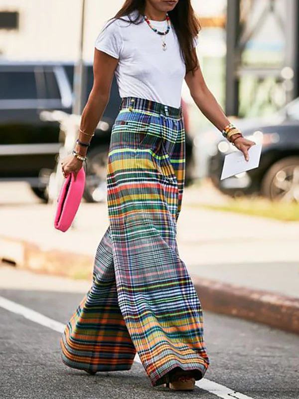 Stylish Selection Wide Leg Loose Checkerboard Printed Casual Pants Bottoms - Image 2
