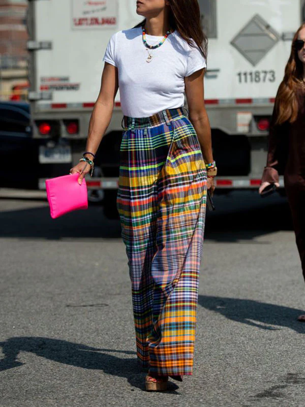 Stylish Selection Wide Leg Loose Checkerboard Printed Casual Pants Bottoms - Image 3