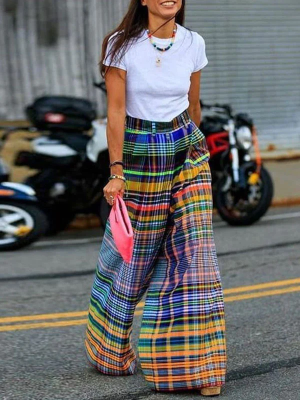 Stylish Selection Wide Leg Loose Checkerboard Printed Casual Pants Bottoms - Image 4