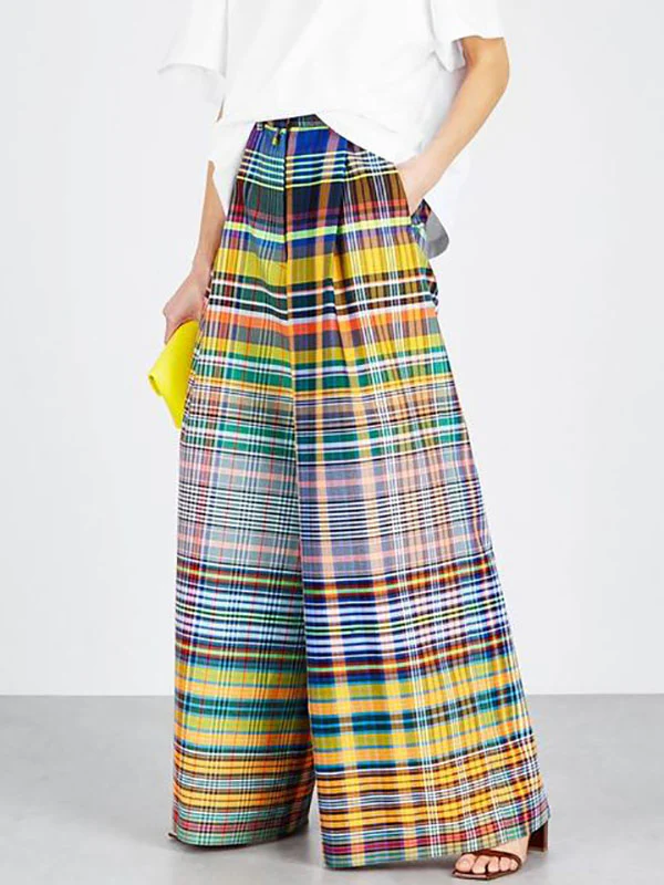 Stylish Selection Wide Leg Loose Checkerboard Printed Casual Pants Bottoms - Image 8