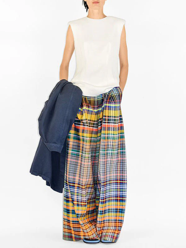 Stylish Selection Wide Leg Loose Checkerboard Printed Casual Pants Bottoms - Image 9