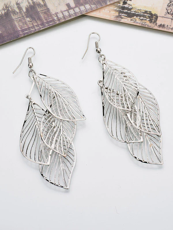 Stylish Silver&Gold Multi-Layer Leaf Hollow Earrings - Image 2