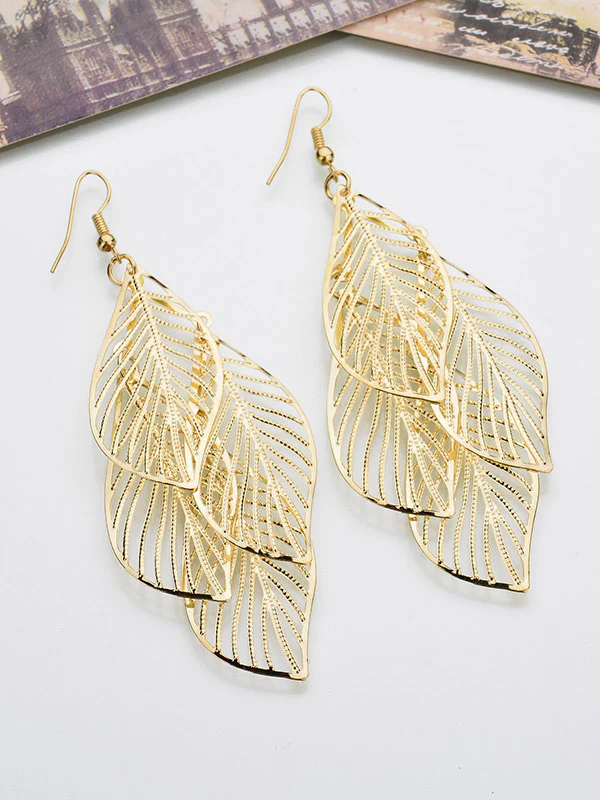 Stylish Silver&Gold Multi-Layer Leaf Hollow Earrings - Image 3
