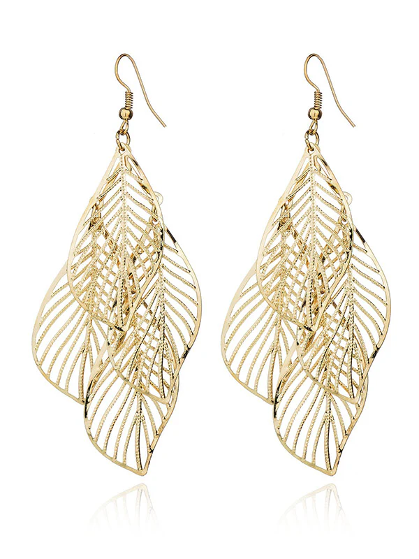 Stylish Silver&Gold Multi-Layer Leaf Hollow Earrings - Image 4