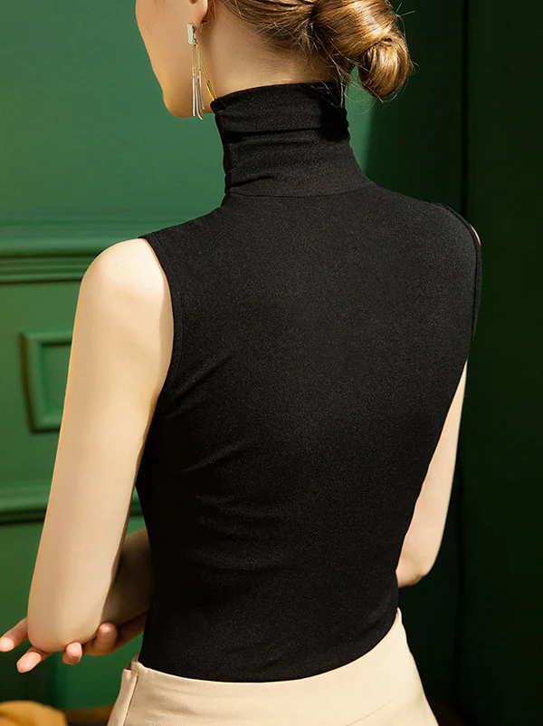 Stylish Skinny Sleeveless Mesh Split-Joint Solid Color High-Neck Vest Top - Image 8