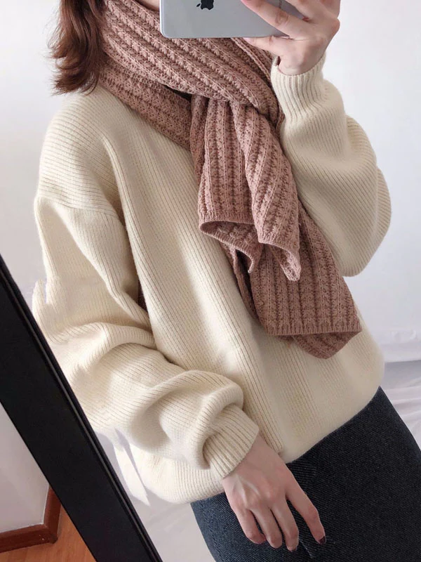 Stylish Solid Color Simple Warm Knitted Scarf - Image 3