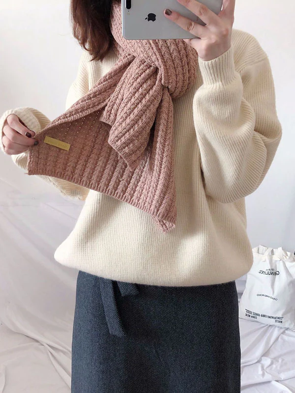 Stylish Solid Color Simple Warm Knitted Scarf - Image 4