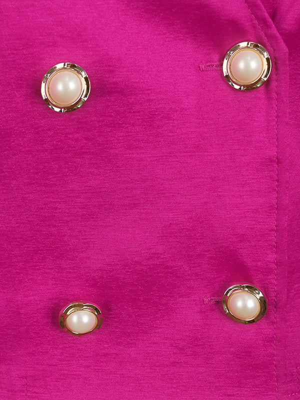 Stylish V-Neck Puff Sleeves Fuchsia Blouse - Image 9
