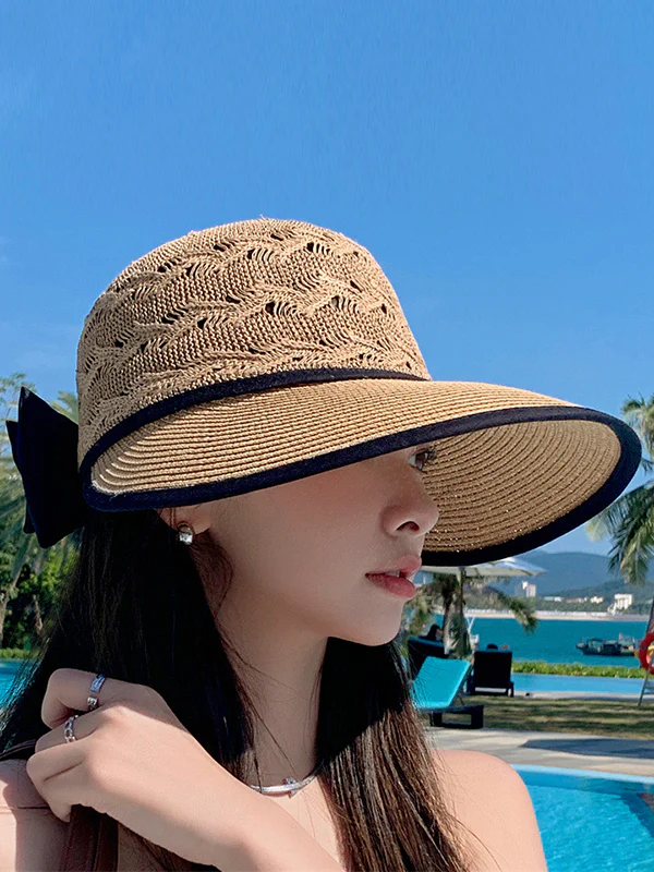 Sun-Protection Belly-Hollow Bowknot Wide Side Hats&Caps - Image 11