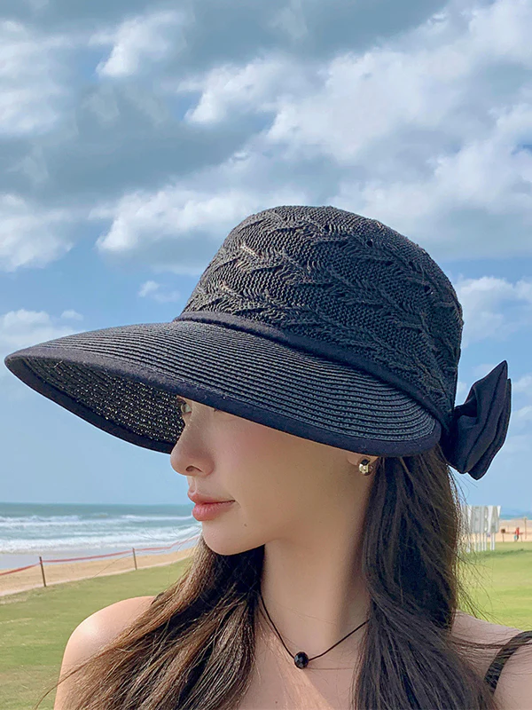 Sun-Protection Belly-Hollow Bowknot Wide Side Hats&Caps - Image 2