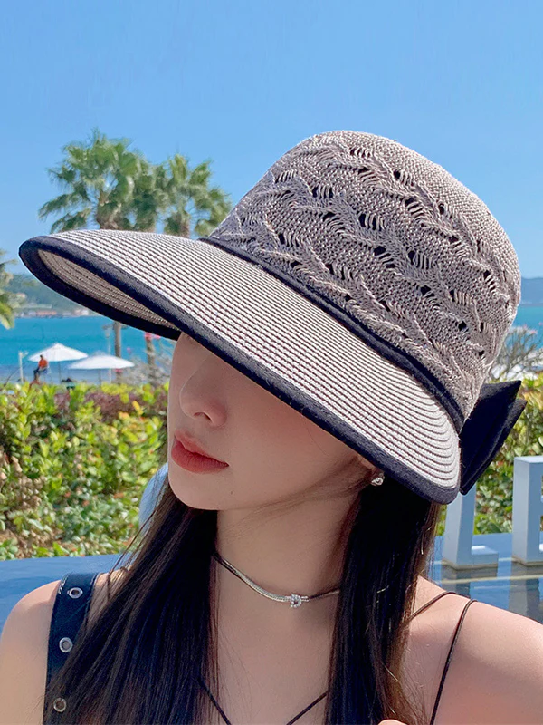 Sun-Protection Belly-Hollow Bowknot Wide Side Hats&Caps - Image 3