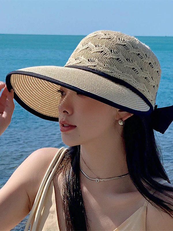 Sun-Protection Belly-Hollow Bowknot Wide Side Hats&Caps - Image 5