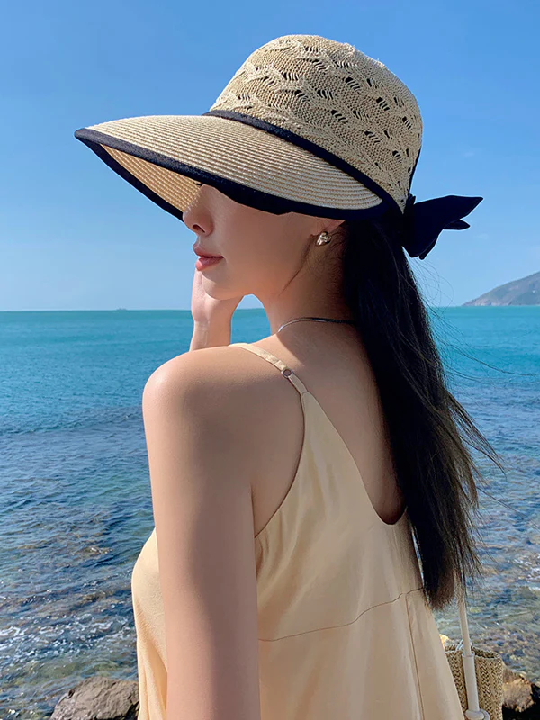 Sun-Protection Belly-Hollow Bowknot Wide Side Hats&Caps - Image 6