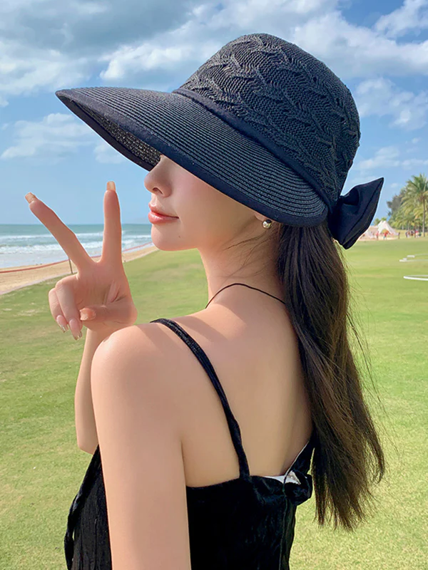Sun-Protection Belly-Hollow Bowknot Wide Side Hats&Caps - Image 8