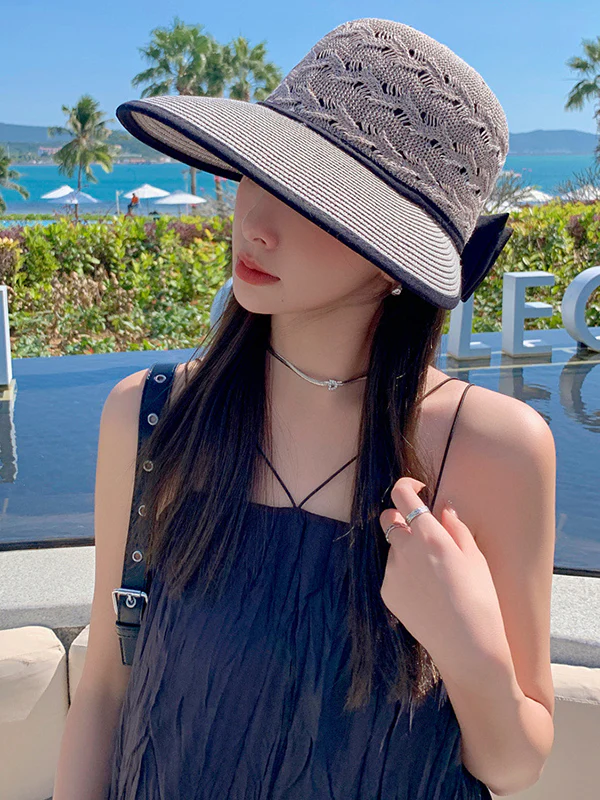 Sun-Protection Belly-Hollow Bowknot Wide Side Hats&Caps - Image 9