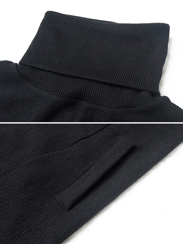 Super Loose Black High-Neck Knitting Batwing Sleeves Sweater Dress - Image 8