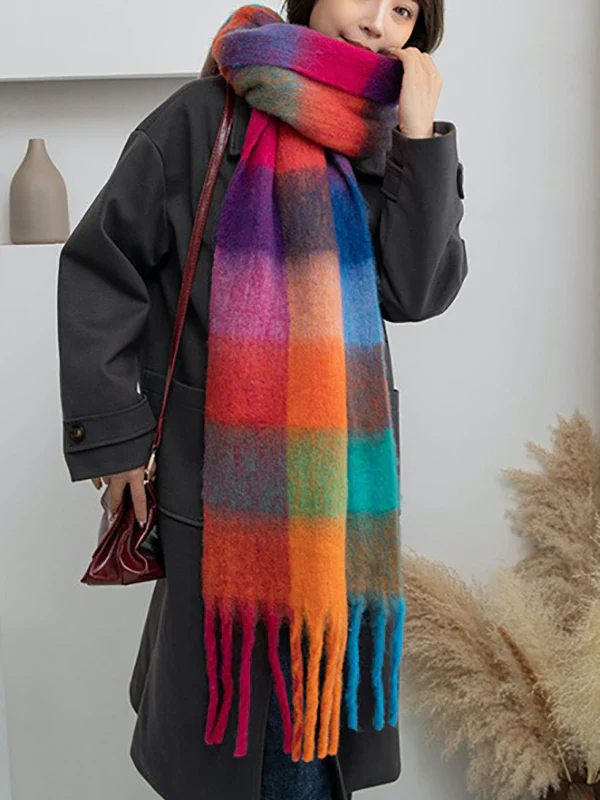 Thick Keep Warm Plaid Tasseled Shawl&Scarf - Image 5