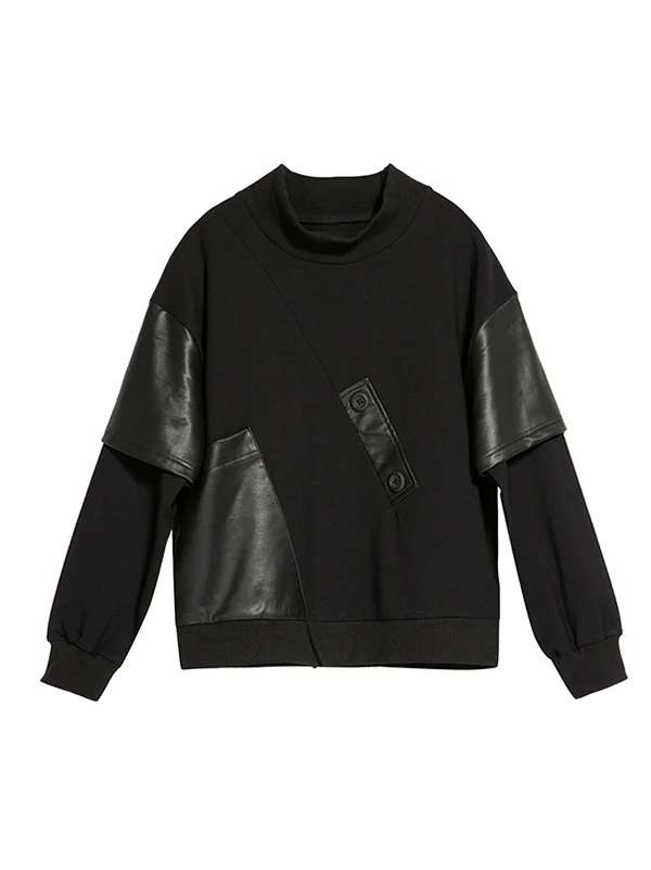 Thicken PU Split-Joint False-Two Asymmetric Sweatshirt - Image 10
