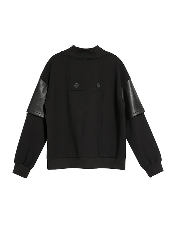 Thicken PU Split-Joint False-Two Asymmetric Sweatshirt - Image 11