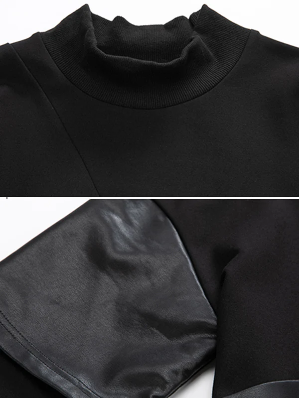 Thicken PU Split-Joint False-Two Asymmetric Sweatshirt - Image 12