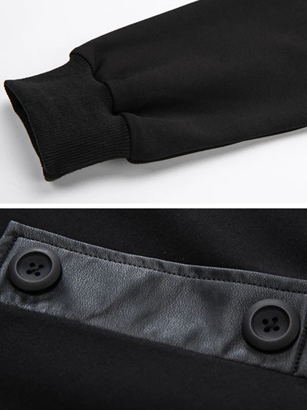 Thicken PU Split-Joint False-Two Asymmetric Sweatshirt - Image 13