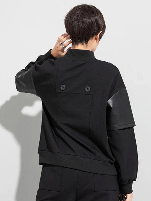 Thicken PU Split-Joint False-Two Asymmetric Sweatshirt - Image 5