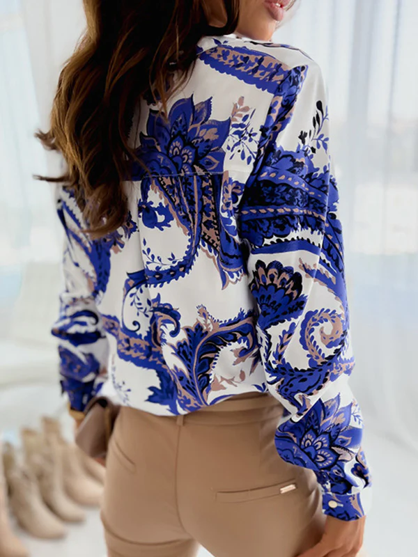 Trendy Long Sleeves Loose Printed Lapel Collar Blouses&Shirts Tops - Image 4