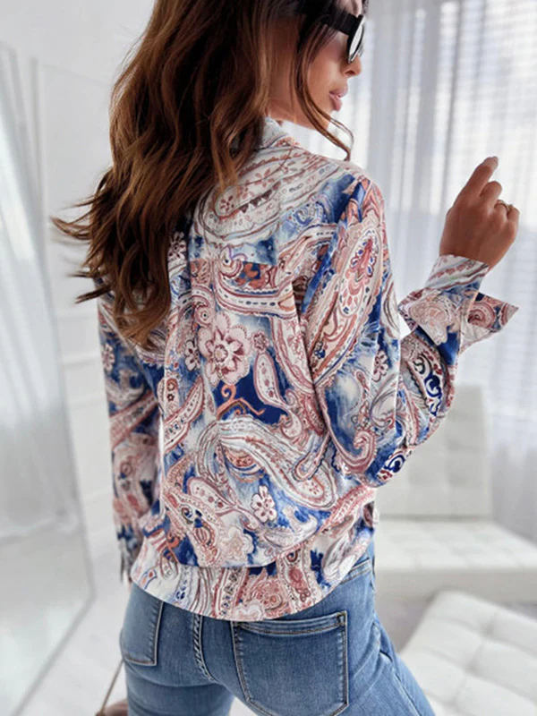 Trendy Long Sleeves Loose Printed Lapel Collar Blouses&Shirts Tops - Image 6