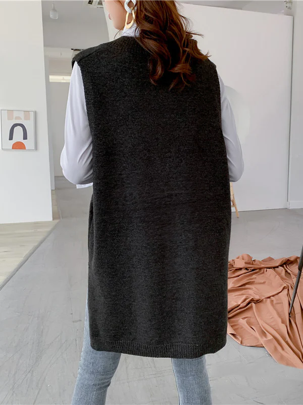 Trendy Sleeveless Split-Side Solid Color V-Neck Knitted Vest - Image 13