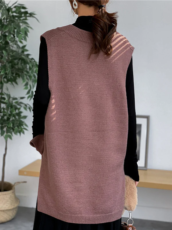Trendy Sleeveless Split-Side Solid Color V-Neck Knitted Vest - Image 17