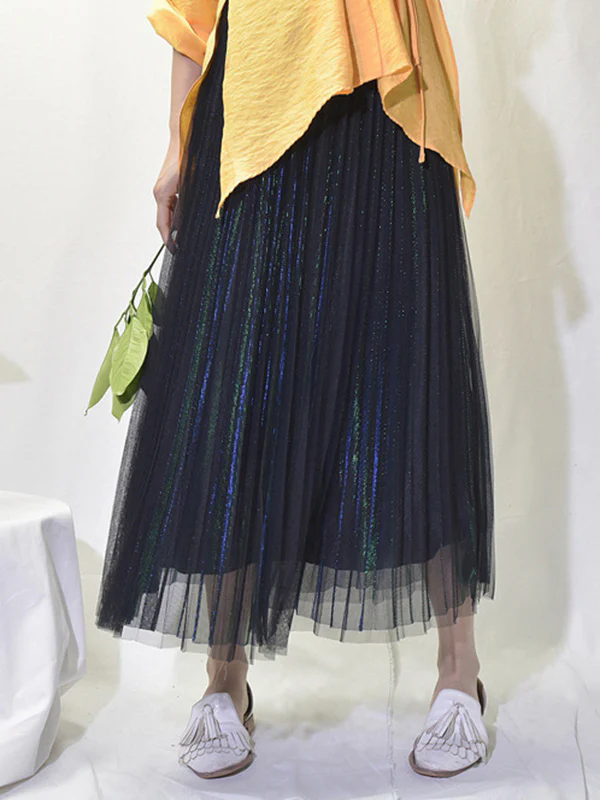 Urban A-Line Elastic Waist Mesh Pleated Skirts - Image 10