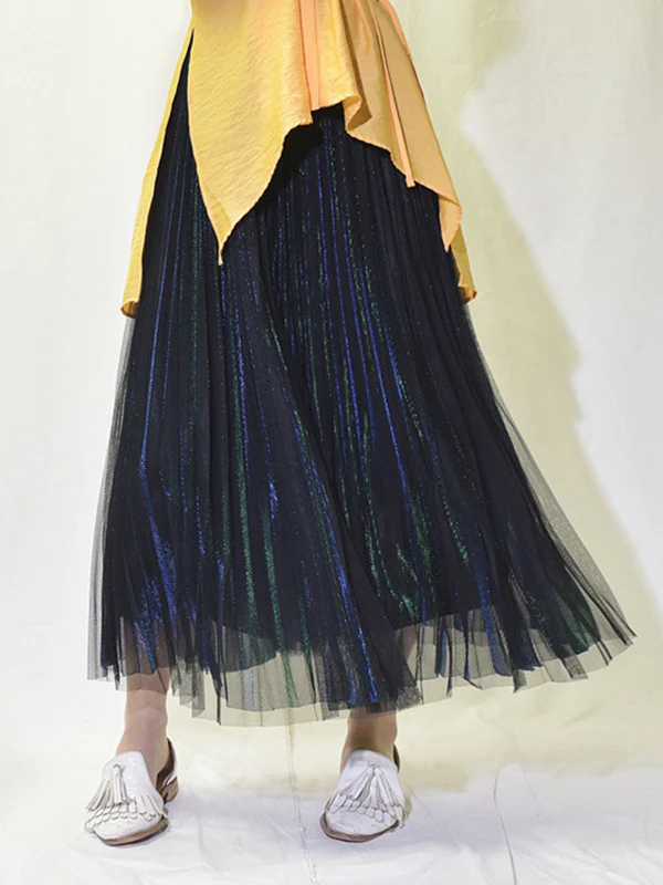 Urban A-Line Elastic Waist Mesh Pleated Skirts - Image 11
