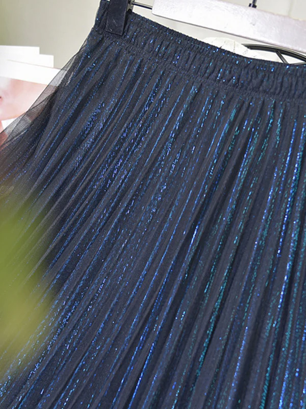 Urban A-Line Elastic Waist Mesh Pleated Skirts - Image 14