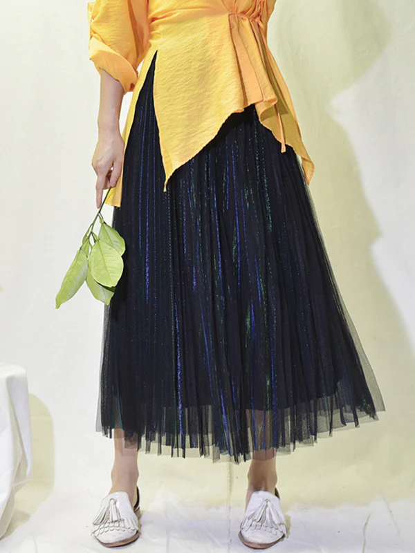 Urban A-Line Elastic Waist Mesh Pleated Skirts - Image 2