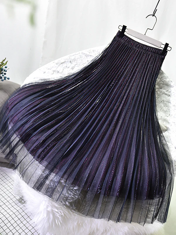 Urban A-Line Elastic Waist Mesh Pleated Skirts - Image 21