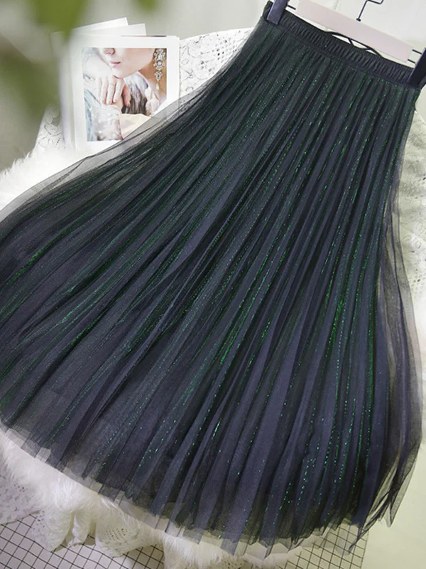 Urban A-Line Elastic Waist Mesh Pleated Skirts - Image 22