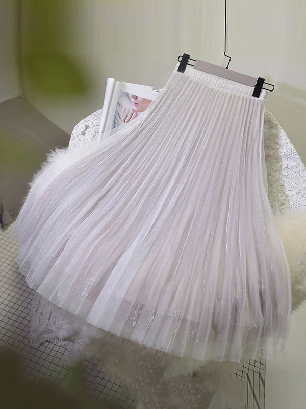 Urban A-Line Elastic Waist Mesh Pleated Skirts - Image 4